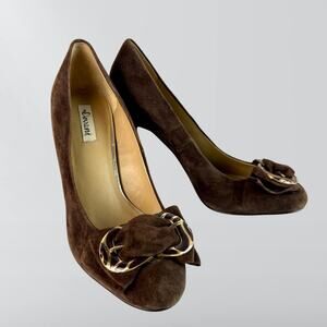 Devani Brown Suede & Leather Bow Detail Heel Pumps